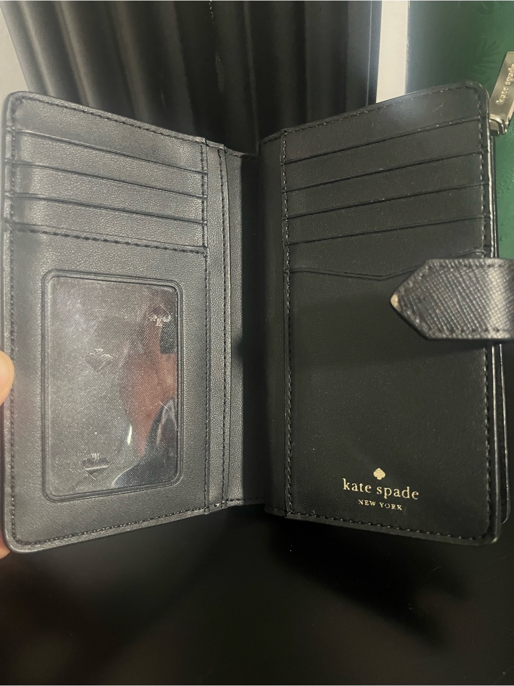 kate spade Two-Tone Black and Cream Compact Wallet with Gold Logo - Picture 9 of 14